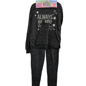 Vigoss Girls 2-Piece Top & Joggers Set Always Be You Graphic Soft Stretch Knit S
